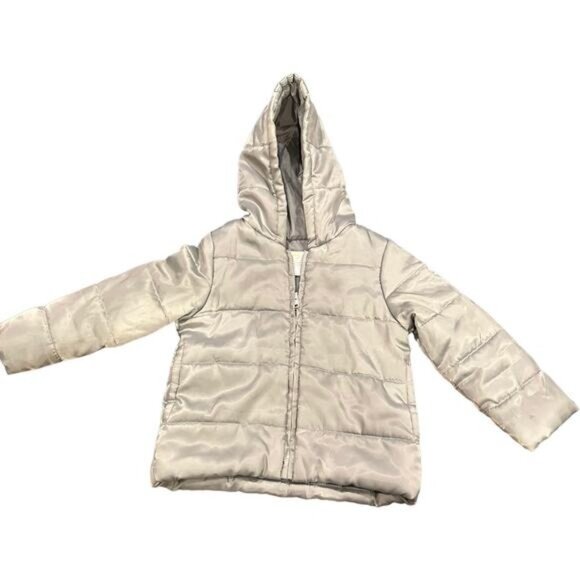 Toddlers Gymboree XS Polyester Puffer Jacket Silver Hooded Warm Coat - Picture 1 of 8